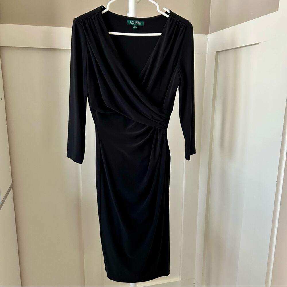 Lauren Ralph Lauren 3/4 Sleeve Faux Wrap Dress Black Size 8